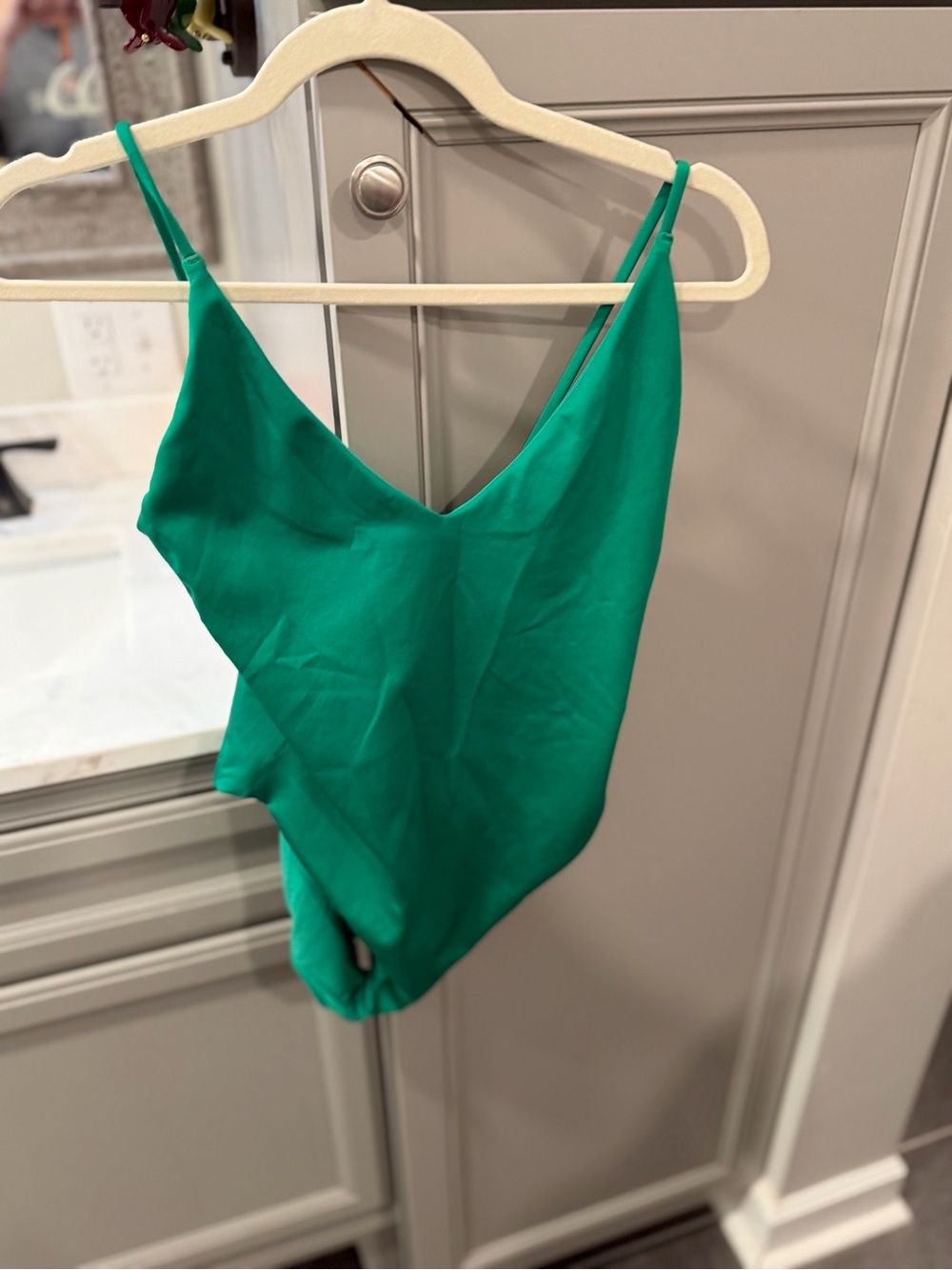 Left On Friday Green Satin Cami Bodysuit